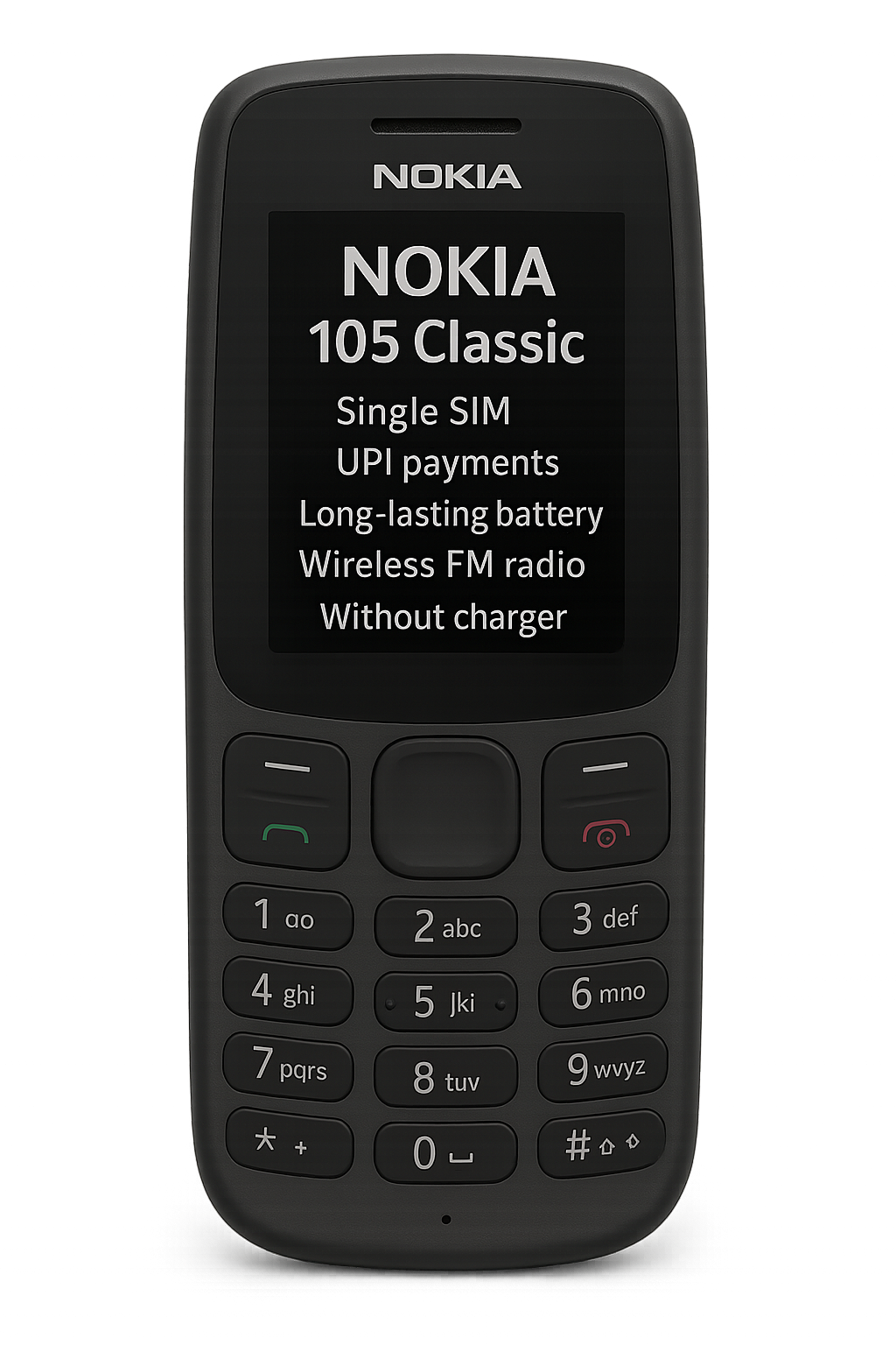Nokia 105 Classic | Single SIM Keypad Phone with Built-in UPI Payments, Long-Lasting Battery, Wireless FM Radio, Without Charger | Charcoal